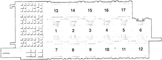 Pomocný panel relé v Audi 200 C3 (1989-1991) – schéma zapojení