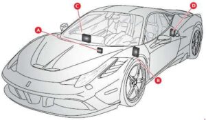 Detailní mapa polohy komponent pro Ferrari 458 Speciale.
