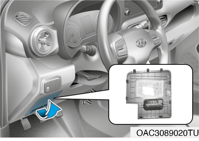 Popis pojistkové skříňky pod palubní deskou Hyundai i10 III.