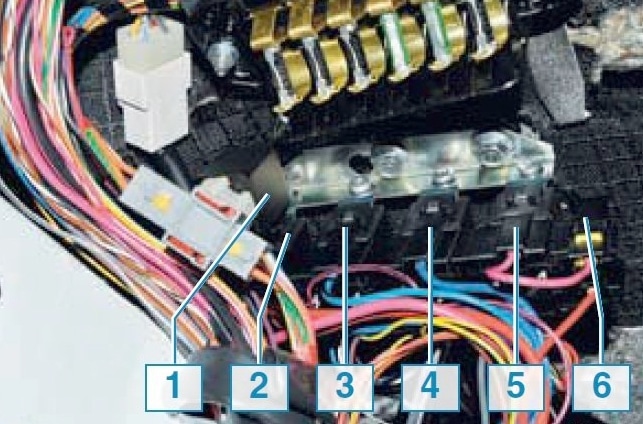 Diagram pojistkové skříně relé pro řízení motoru.