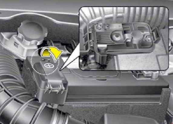Hlavní pojistka vysokého výkonu na kladném terminálu baterie Hyundai ix35.