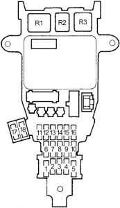 Pojistková skříňka v kabině Honda Accord (1994-1997) pro zapalovač cigaret.