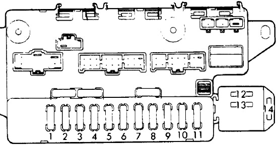 Diagram pojistkové skříňky v kabině, za krytem pod volantem.