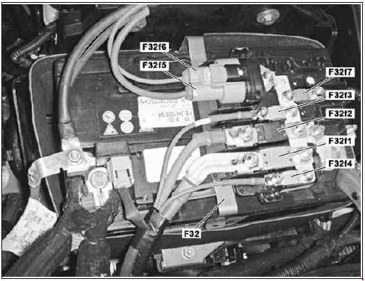 Schéma pojistkové skříně elektrického předního relé palivového čerpadla (motor 607).