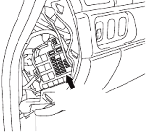 Detailní pohled na pojistkovou skříňku palubní desky pro modely 2005-2008.