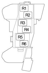 Diagram pojistkové skříňky č. 4 s rozložením elektrických komponent.