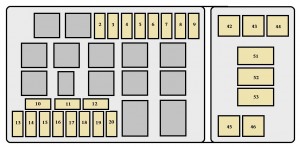 Detail motorového prostoru Toyota Land Cruiser (1998-1999) a pojistky 23.