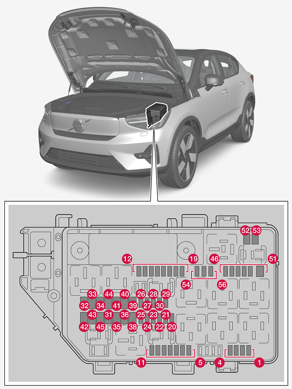 Přehled pojistek umístěných pod kapotou motoru vozidla.