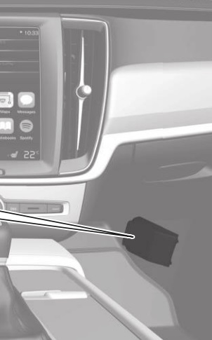 Pojistková skříňka pod odkládací schránkou Volvo S60 pro zapalovač cigaret.