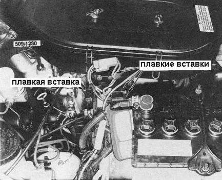 Poloha pojistkových vložek v motorovém prostoru.