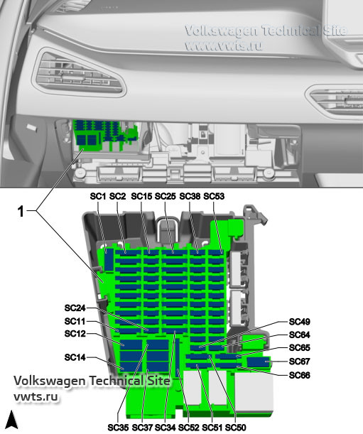 Detail umístění podpory pojistky C -SC- pro Volkswagen ID.3 s pravostranným řízením. Detail umístění podpory pojistky C -SC- pro Volkswagen ID.3 s pravostranným řízením.