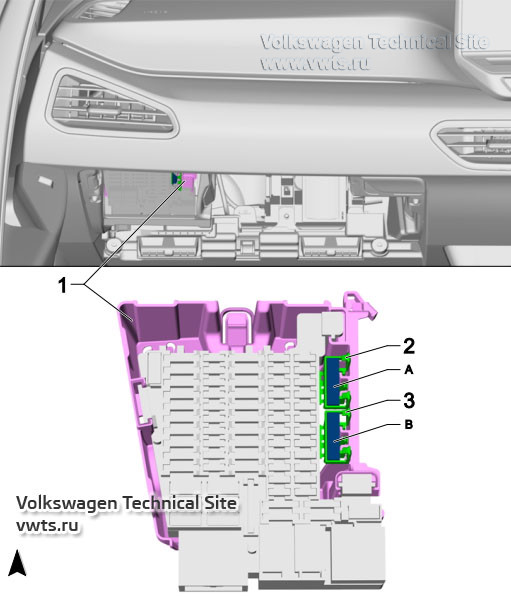 Detailní schéma umístění jednotlivých pojistek pro VW ID.3 s pravostranným řízením. Detailní schéma umístění jednotlivých pojistek pro VW ID.3 s pravostranným řízením.